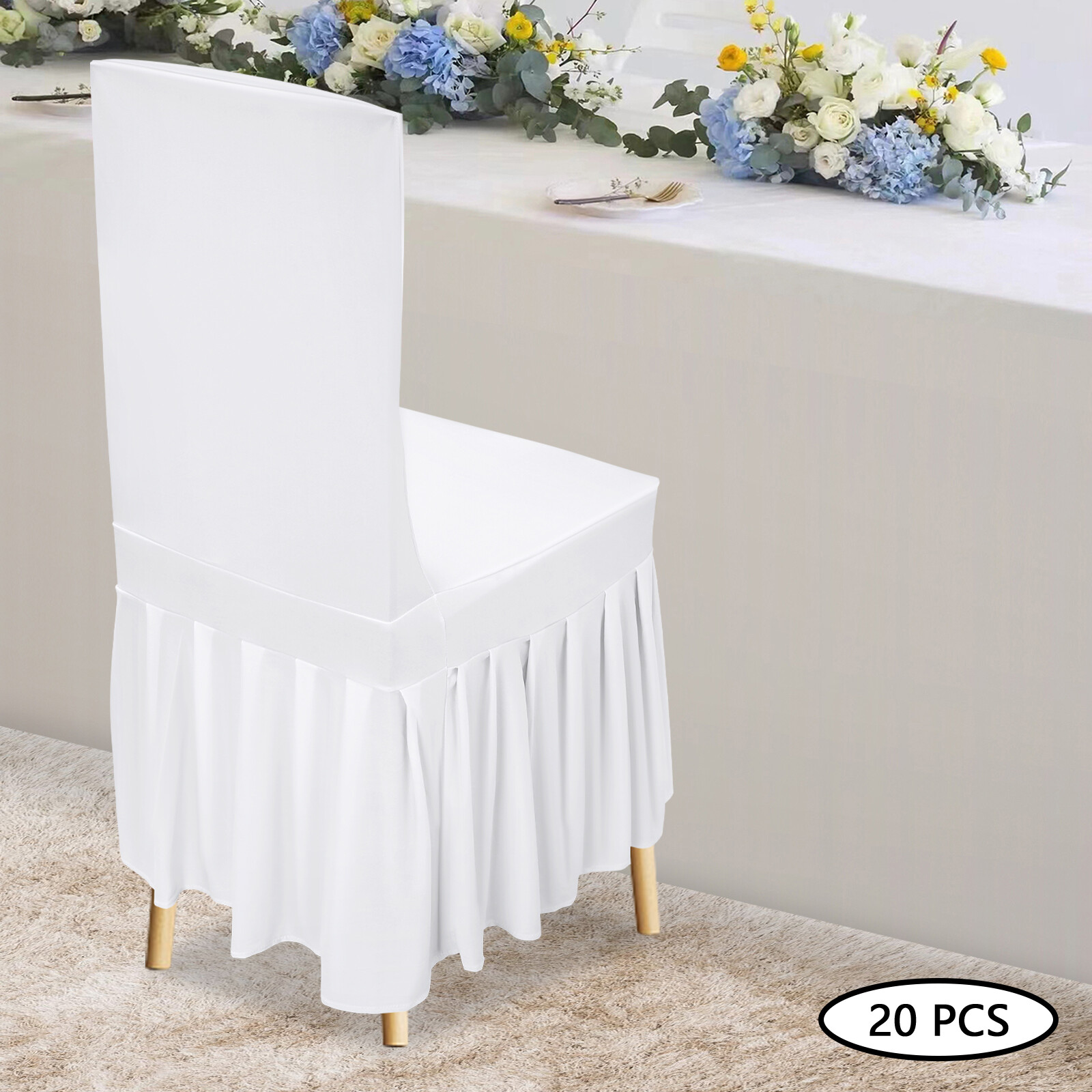 TEMU 20pcs White Thick Fabric Chair Slipcovers With Skirt - Stretchable, Durable, And Elegant For Home, Hotels, Restaurants, Weddings, Parties, And