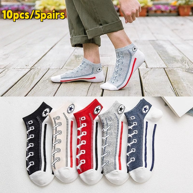 TEMU 10pcs/5Pairs Calcetines cortos estampados de lona para , calcetines modernos de corte con abertura poco profunda, cómodos y transpirables,