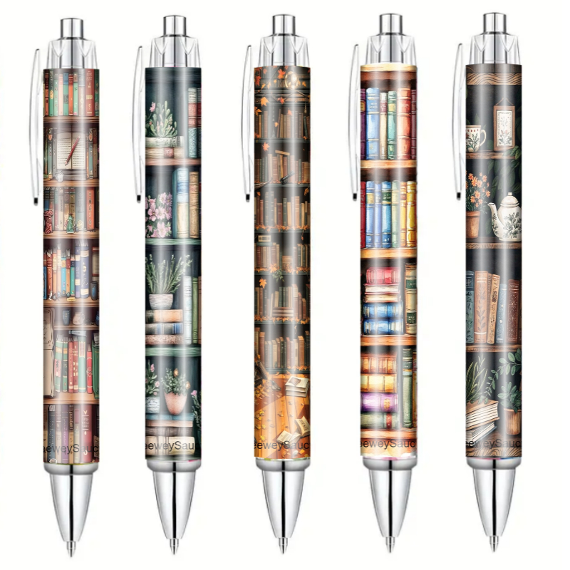 Image of 5pcs Book Lover Pens, Reading Theme Gift Ballpoint Pens, Reading Club Gift For Creative Female Readers, Librarians, Literature Enthusiasts, Thank You Birthday Accessories