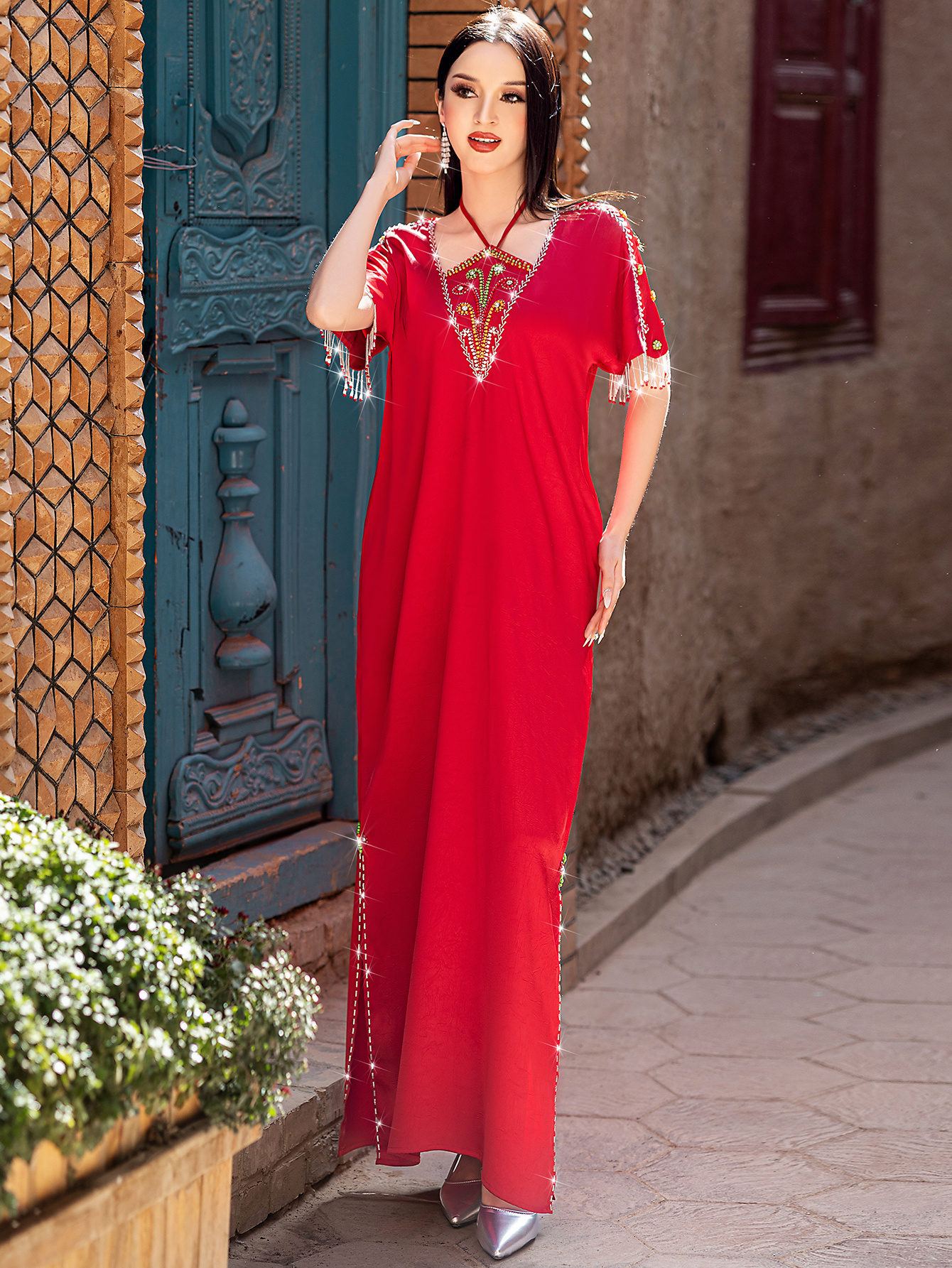 slim fit dress slacks Whisked Away Halterneck Maxi Dress main image 1