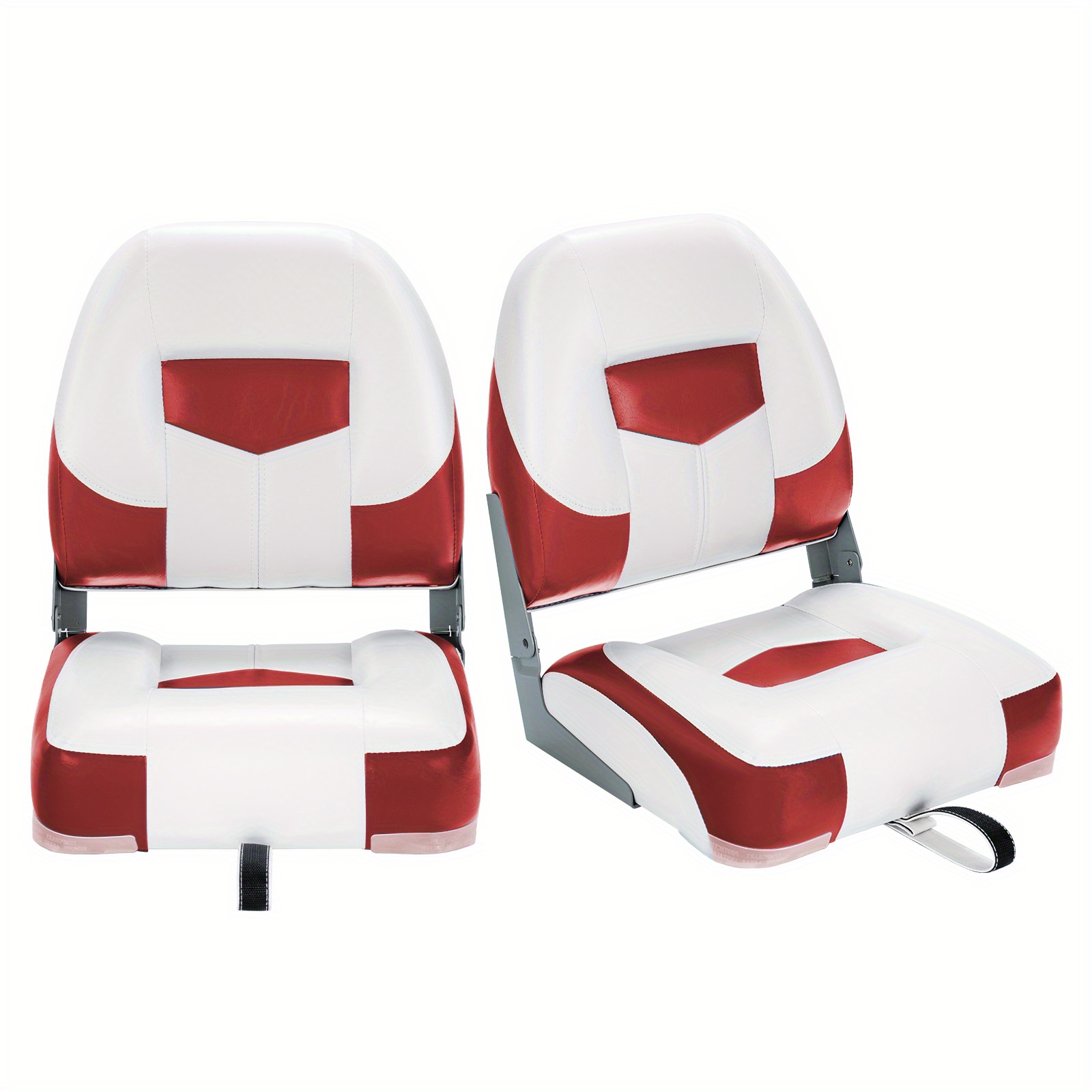 Folding Low-back Boat Chair, Set Of 2, Fold-down Seat W/ Long Fixation Strap & Stainless Steel Screws