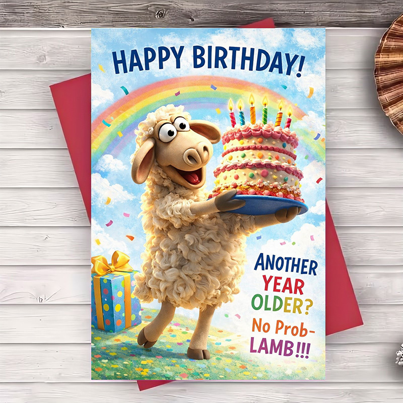 TEMU 2pcs (one Envelope And 1 Greeting Card)funny Birthday Card With Cute Sheep And Cake Design Perfect For Or Coworkers Bright Colorful And Greeting