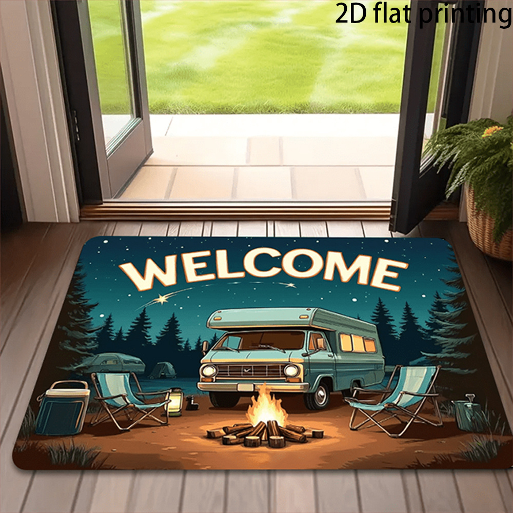 TEMU 1pc 1pcs Camping-themed Welcome Mat Suitable For Home, Indoor/outdoor With Rustic Outdoor, Hand Washable Suitable For Entrance, Bedroom, Kitchen