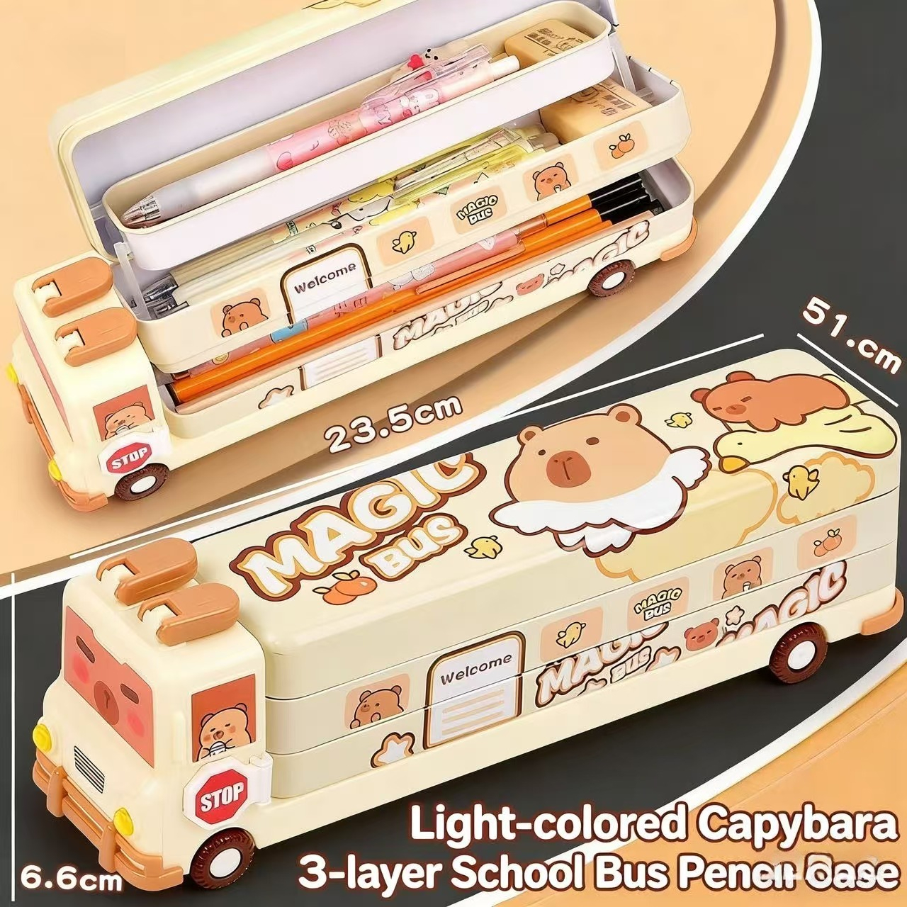 Multifunctional Capybara School Bus Pencil Case
