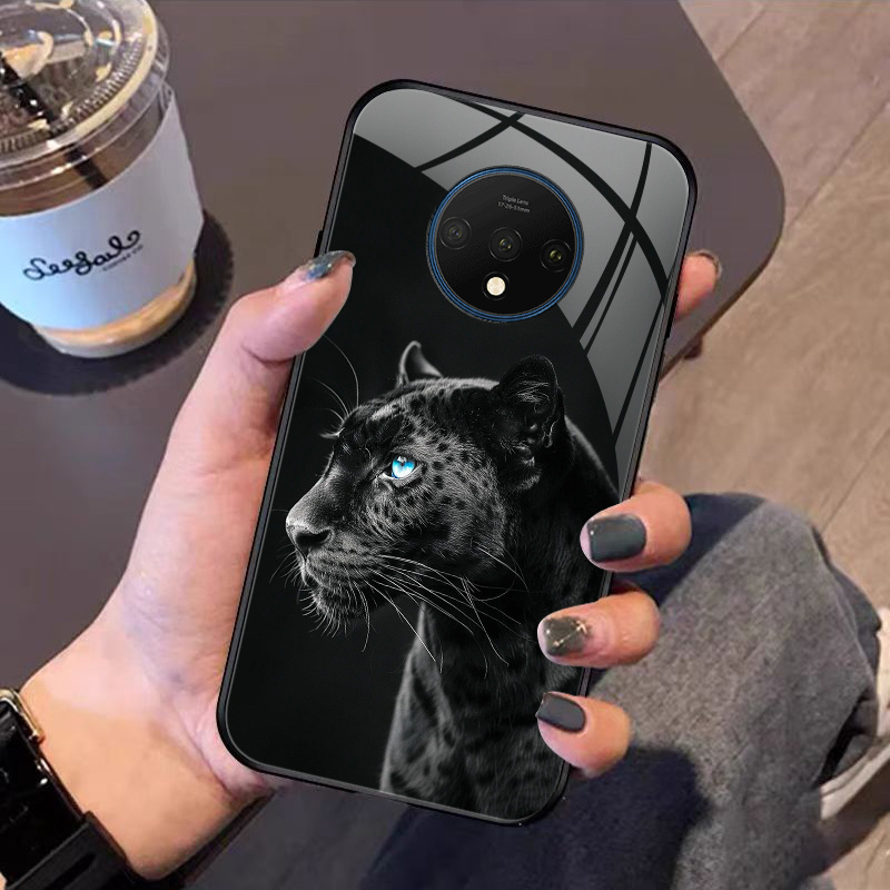 TEMU Phone Case: For Oneplus 7t Hard Case Tempered Glass Shockproof Cover Animal Black Panther