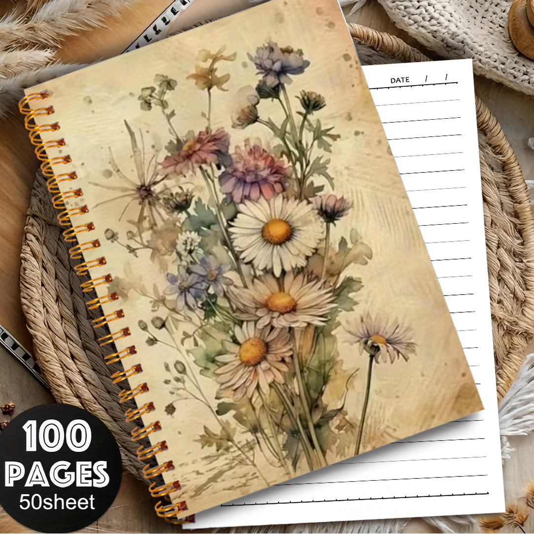 E-shop Spiralgebundenes Notizbuch mit Blumenmuster, 100 Seiten, für Planung Journaling, ideales Geschenk für Freunde, Tagesplaner, kreatives Journal,
