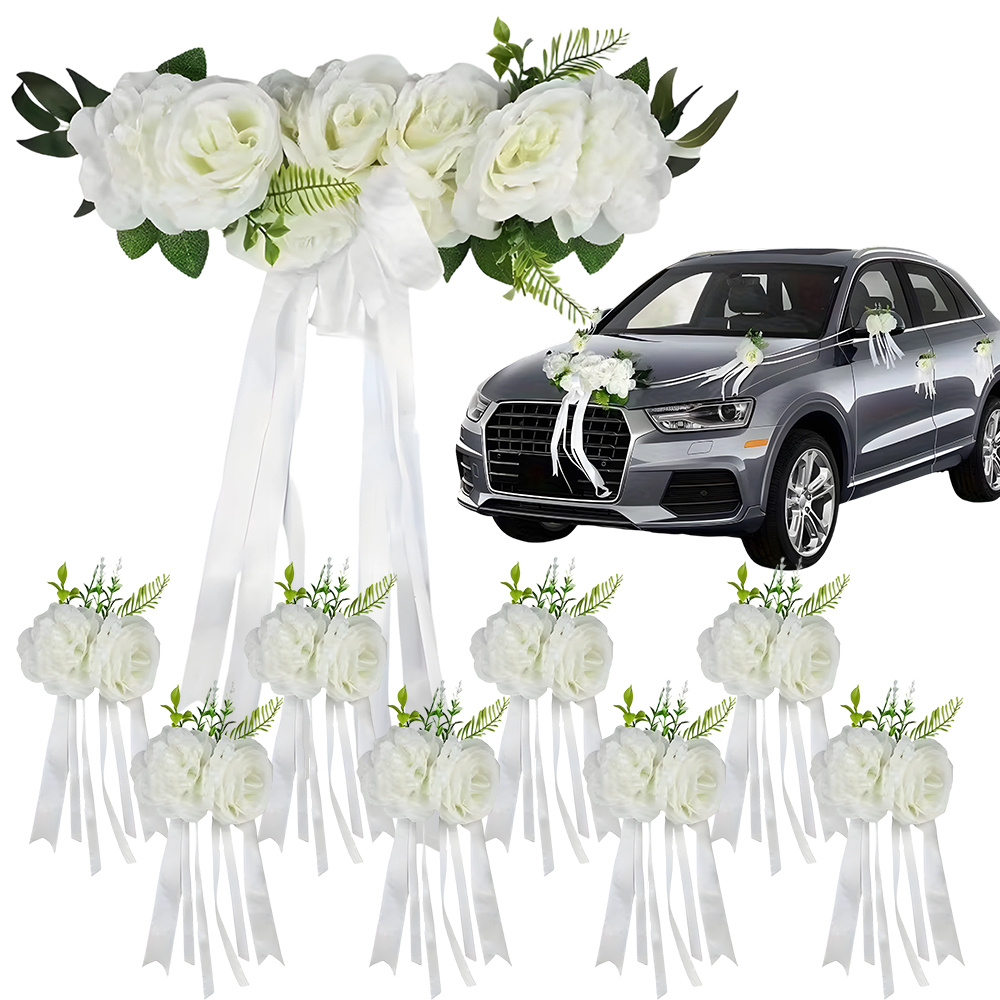 TEMU 1 Set Artificial Rose Garland With Suction Cups, White Roses Decorative Bouquet Set, Floral Decoration For Wedding, Engagement, Home Decor,