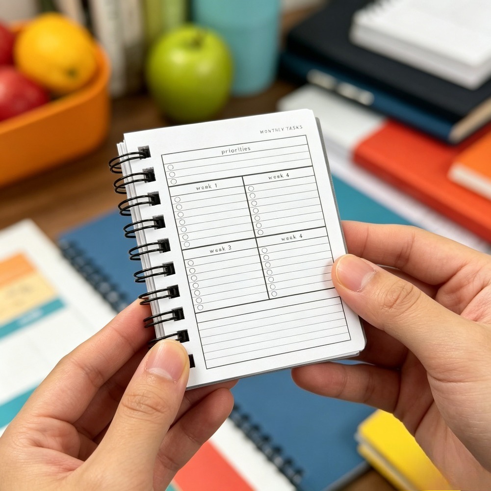 TEMU Agenda Mensuel de Poche A7 avec Listes de Tâches Hebdomadaires, Notes, Format à Spirale, 50 Pages/Papier 100 g/m²