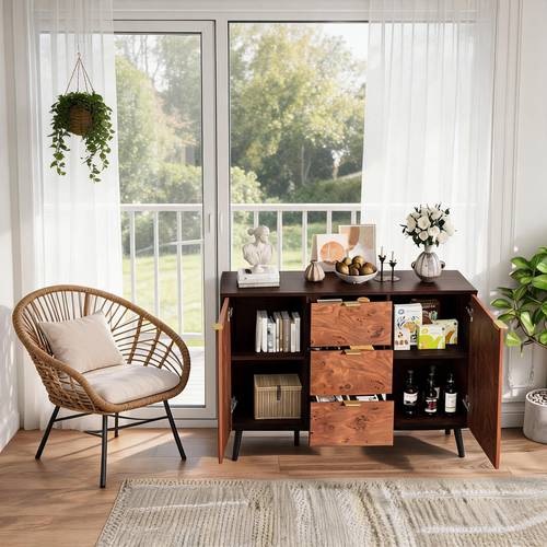 Buffet Cabinet with Drawers 51.2 in Large Sideboard Buffet Credenza Storage Cabinet with Shelves And Doors Coffee Station Cabinet with Metal Handle Robot Vacuum Friendly Entryway Cabinet Kitchen Cabinet Hallway Cabinet