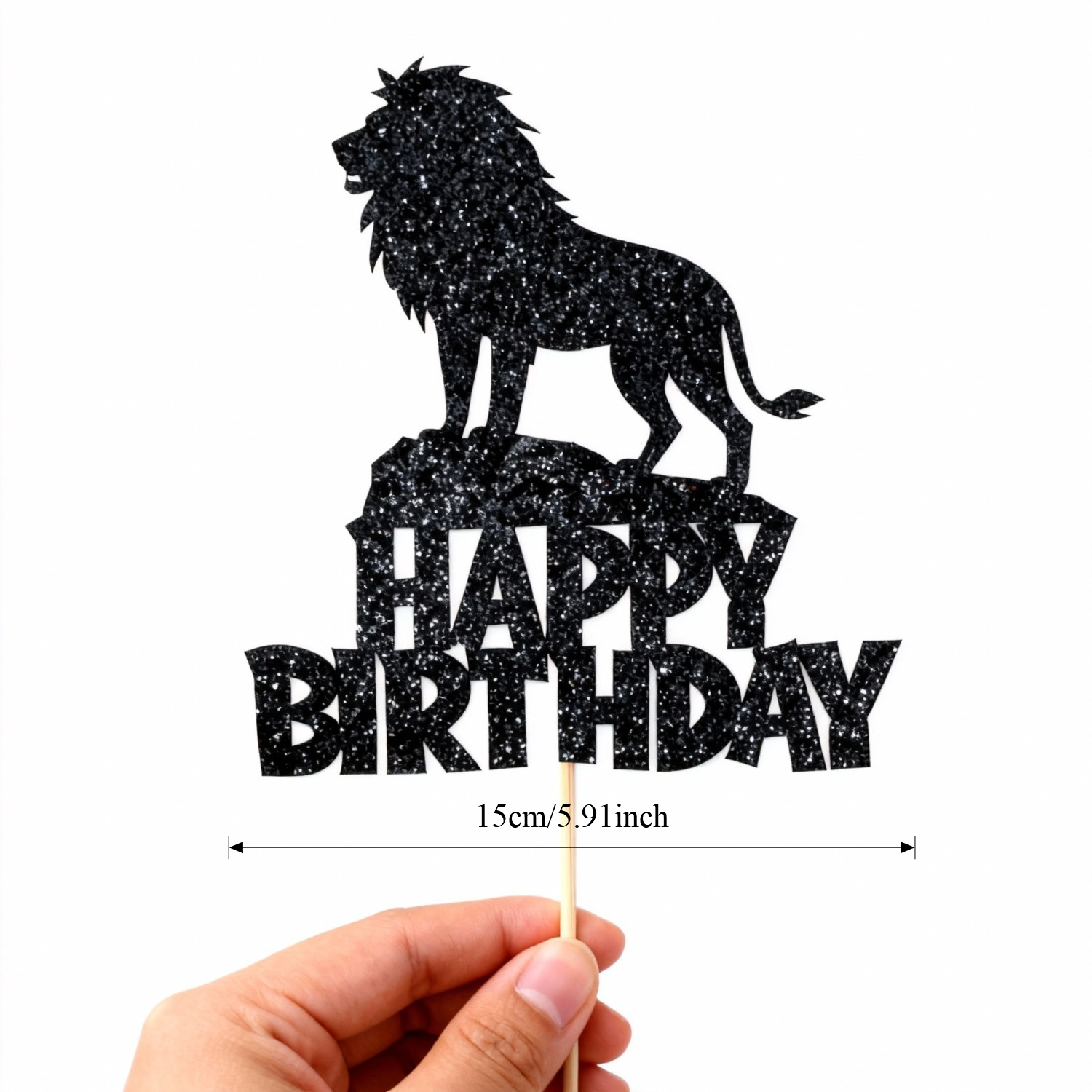 Image of Lion Shape Black Glitter Cake Topper 1pc - Symbol Of , Strength And Leadership For Father's Day Gift, Men's Birthday, Party, Boss Retirement And Decor