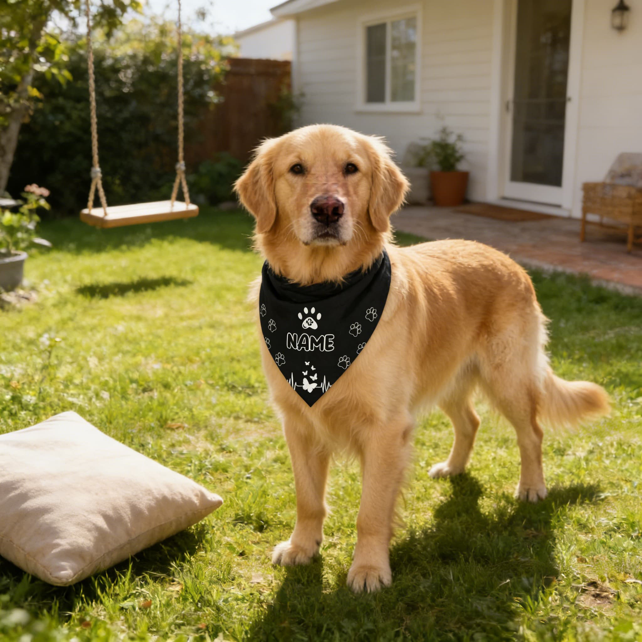 TEMU 1pc Custom Text/name Dog & Scarf Bandana With Triangle Collar Shawl - Pet Collar Suitable For Large & Small Pets, Daily Wear Gift For Holidays,