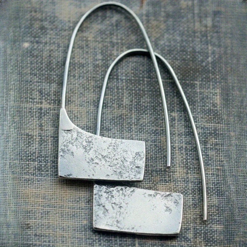 Image of Elegant Minimalist Textured Silvery Color Earrings, Modern Handmade Jewelry Unique Women's Gift, Contemporary Jewelry
