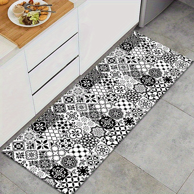 TEMU 1pc Bohemian Style Pattern Kitchen Mat - Rectangular Floor Mat, 1000g Per , 0.5cm Thick, 100% Polyester Fiber, Perfect For Kitchen, Bedroom,