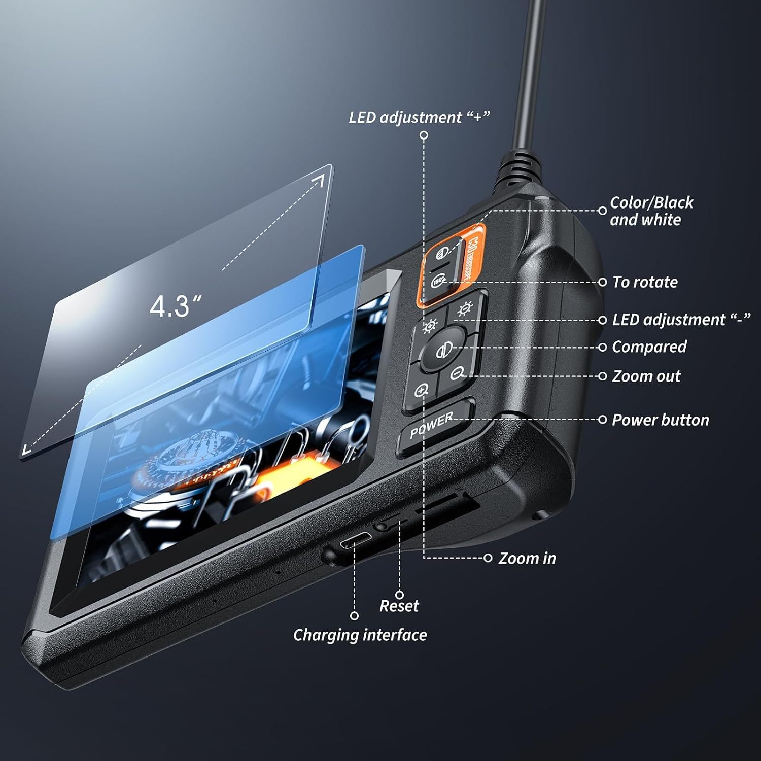 hd borescope camera endoscope lens with light camera 4 3 inch snake camera endoscope camera endoscope with light camera endoscope 800p hd inspection camera mens gadgets 4 3 inch for automotive pipeline repair sewer air conditioner repair details 2