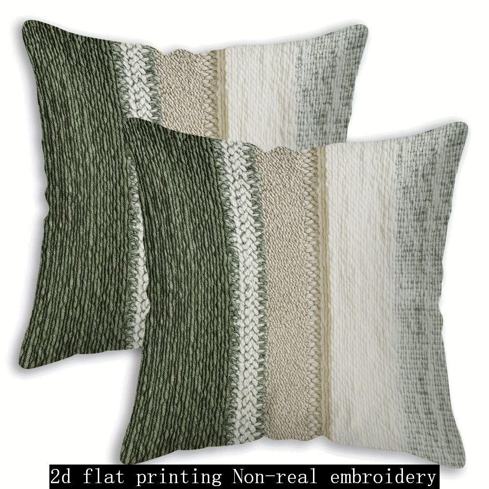 TEMU 2pcs, Green, White, And Gray Fabric Texture Pattern Pillowcases, 18x18 Inches/45x45cm, 2d Single-sided Print, Zippered, Machine Washable
