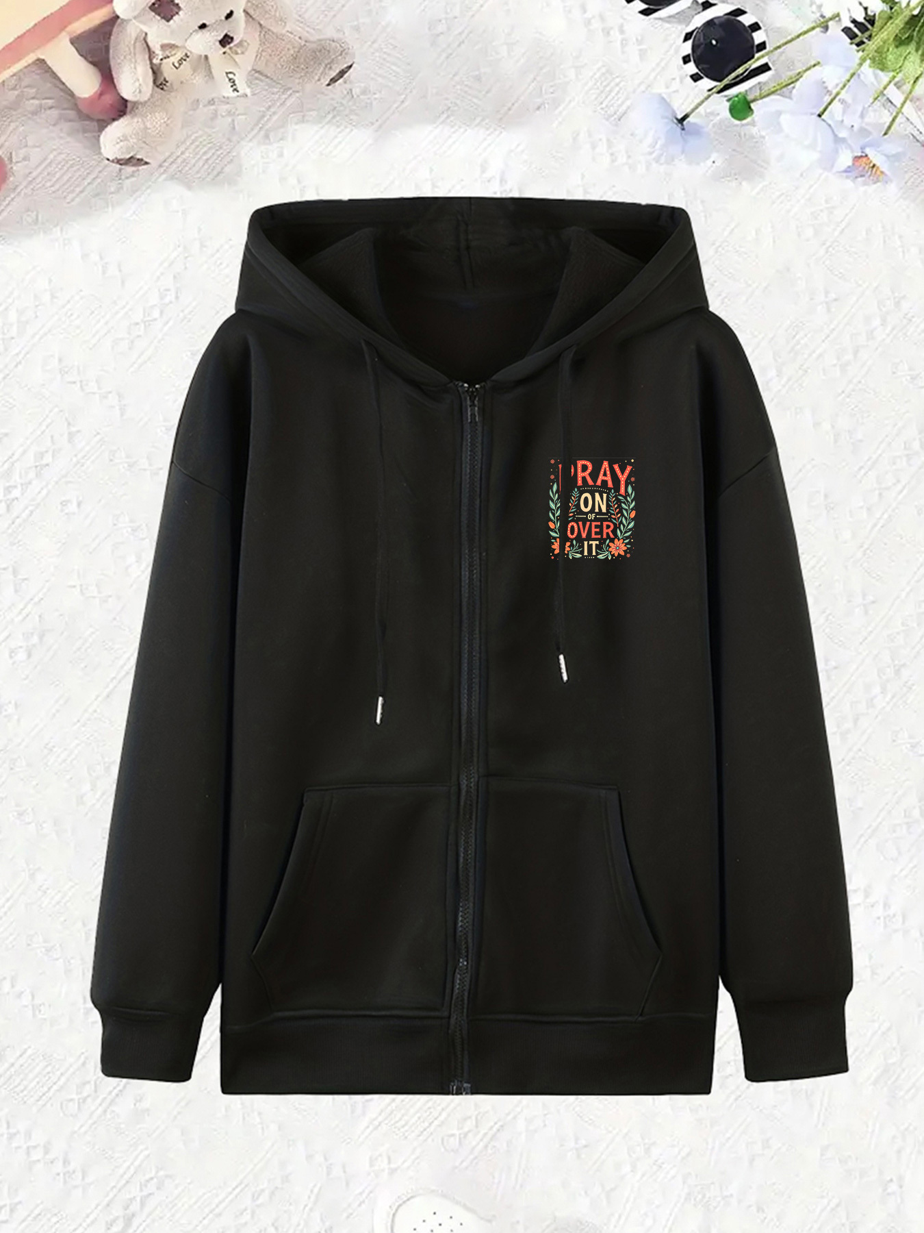 1개 여성용 폴리에스터 후드 지퍼업 스웨트셔츠 - 가벼우며, 신축성이 좋고, 가을/겨울에 쉬운 관리 - 끈과 프린트 디자인이 있는 스포티한 풀오버, 캐주얼 겨울 착용 | 스포티 후디 | 쉬운 관리 소재, 지퍼업 후디