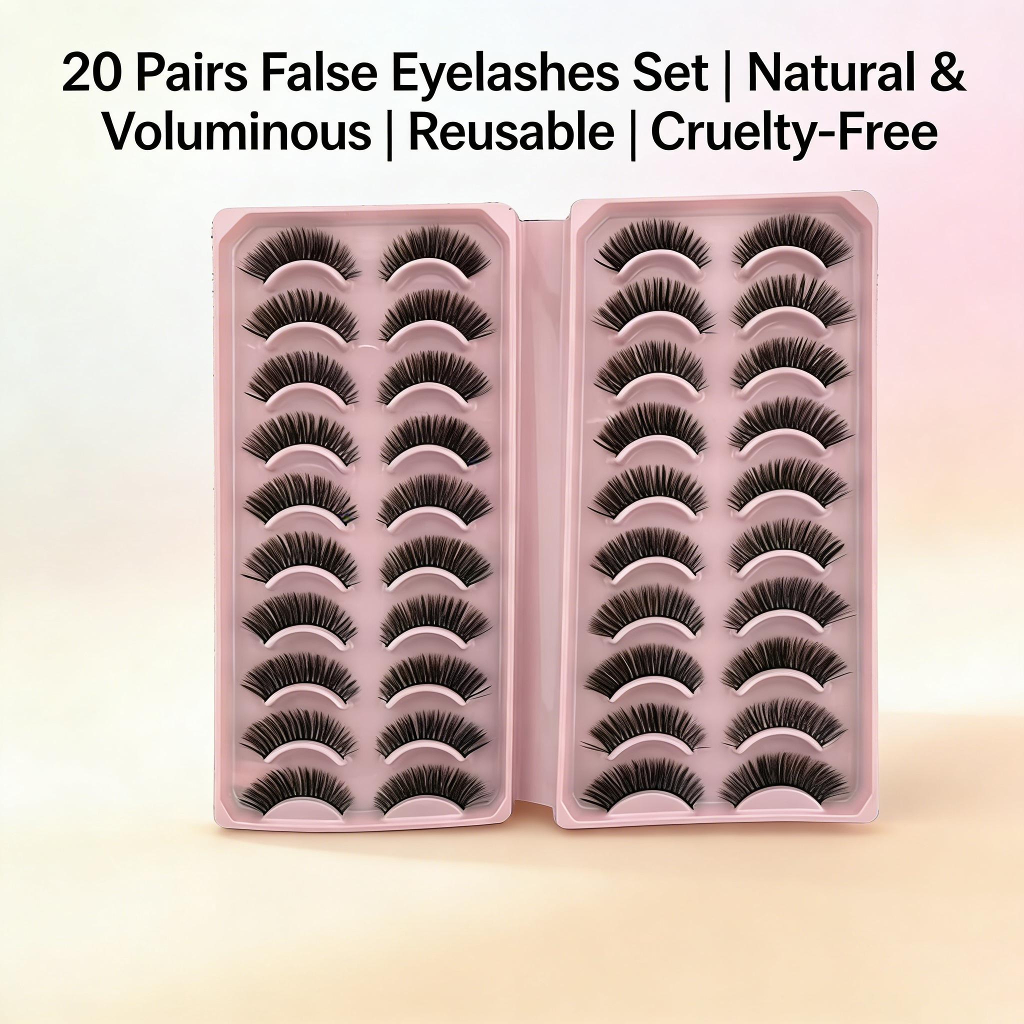 TEMU 20 Pairs Of Reusable Large Capacity False Eyelashes For Women, Perfect For Enhancing Beauty