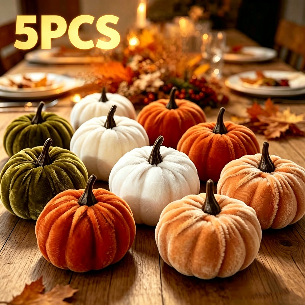 TEMU 5pcs Set[3 X 2.05 In+ 2 X 3.27 In] Pumpkins, Assorted Colors, Farmhouse Party& Fall Decor, Table Centerpieces