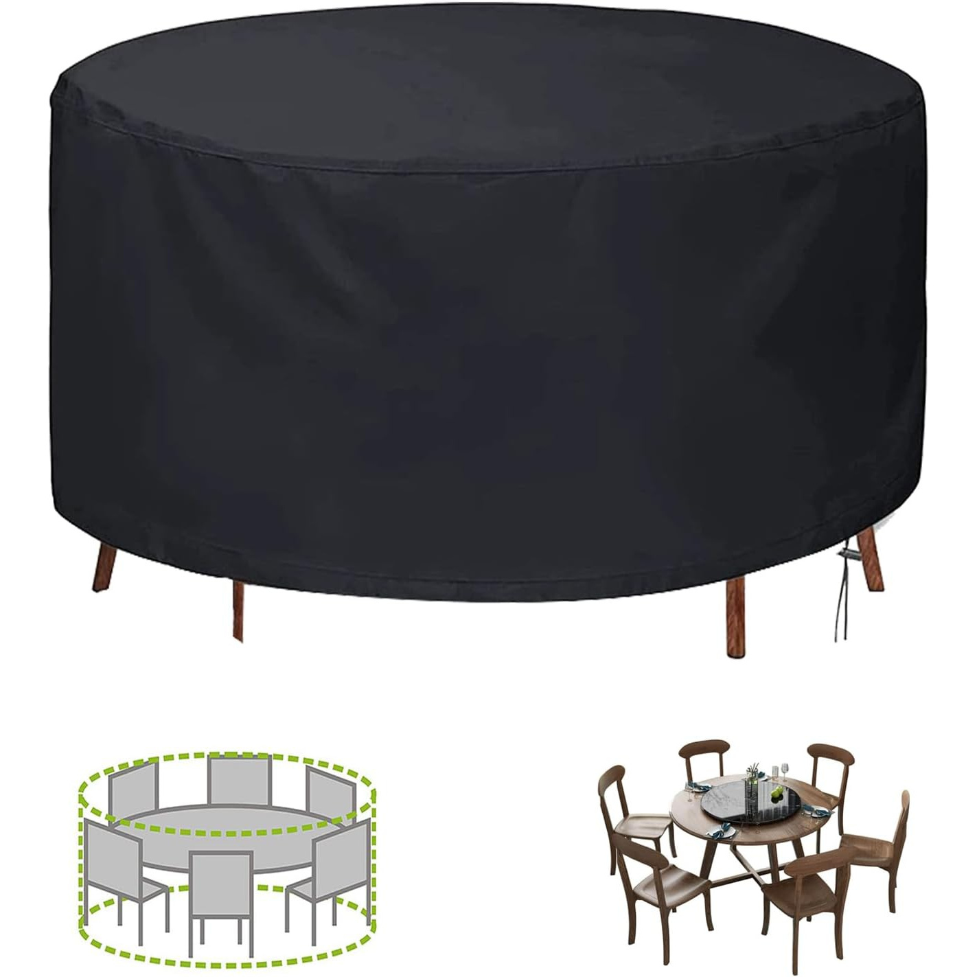 

Waterproof Round Patio Furniture Cover Set, Polyester Outdoor Table And Chair Protector, Uv Resistant, To 8ft Diameter Tables, With Black For Outdoor Use