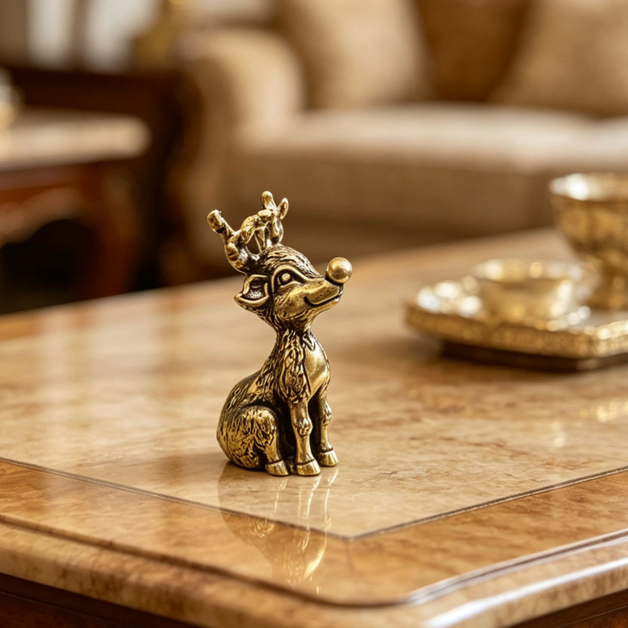 TEMU Vintage Solid Brass Reindeer Figurine Ornament, Adult Desktop Bookshelf Nightstand Decoration, European And Home Decor