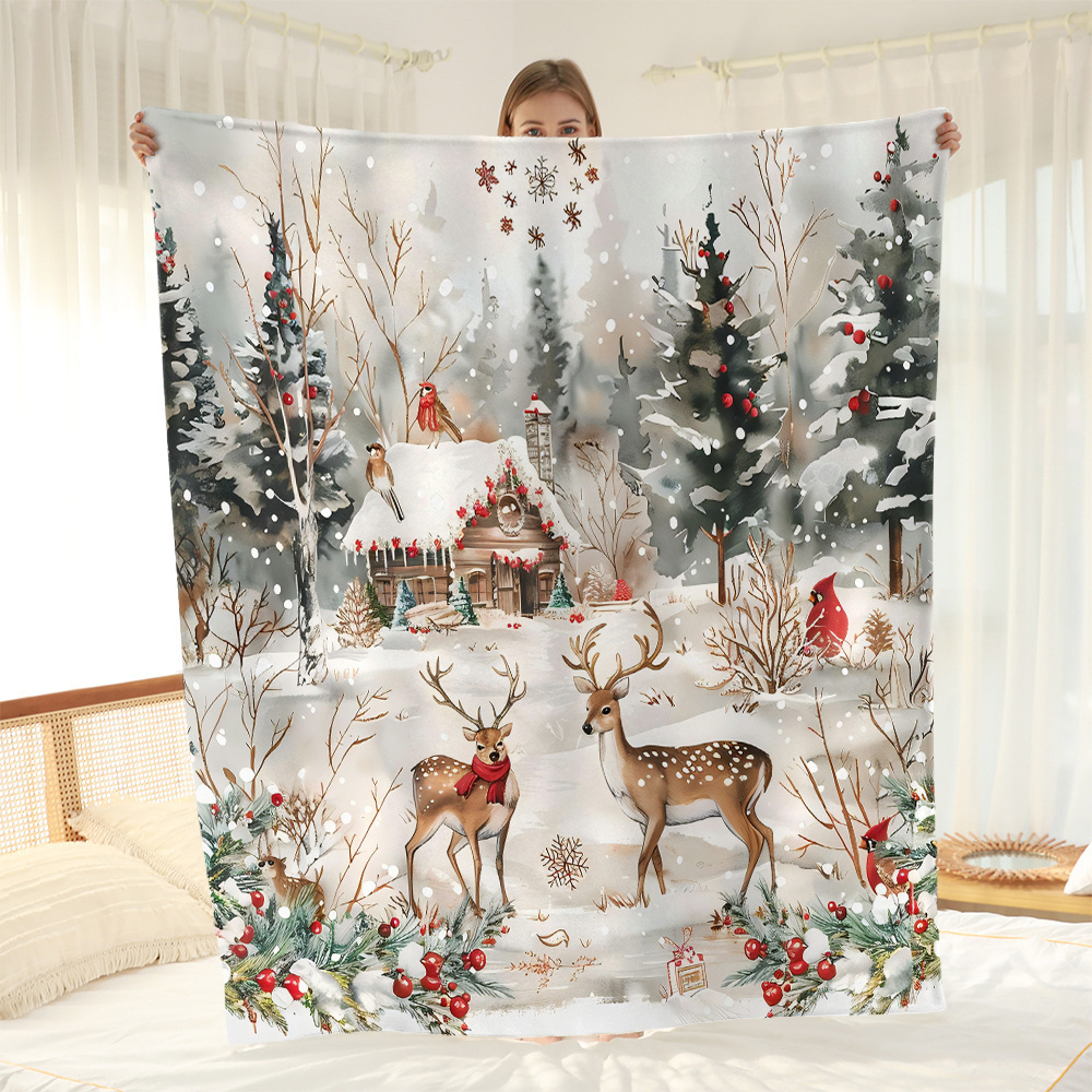 

1pc Christmas Flannel Fleece Blanket - Double-sided For Sofa, Bed, Air Conditioning - Bedspread -