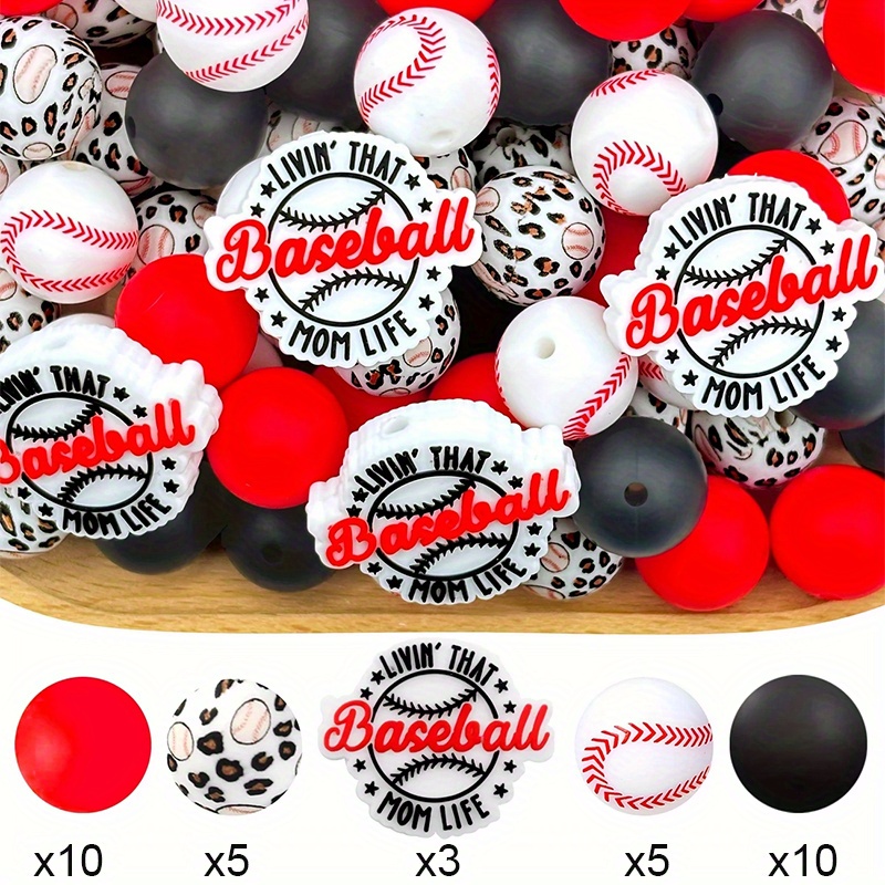 TEMU 33pcs Set Of Sports White Baseball Silicone Beads, Suitable For Necklaces, Chains, Pens, Keychains, Etc. Set Accessories Suitable For Holiday