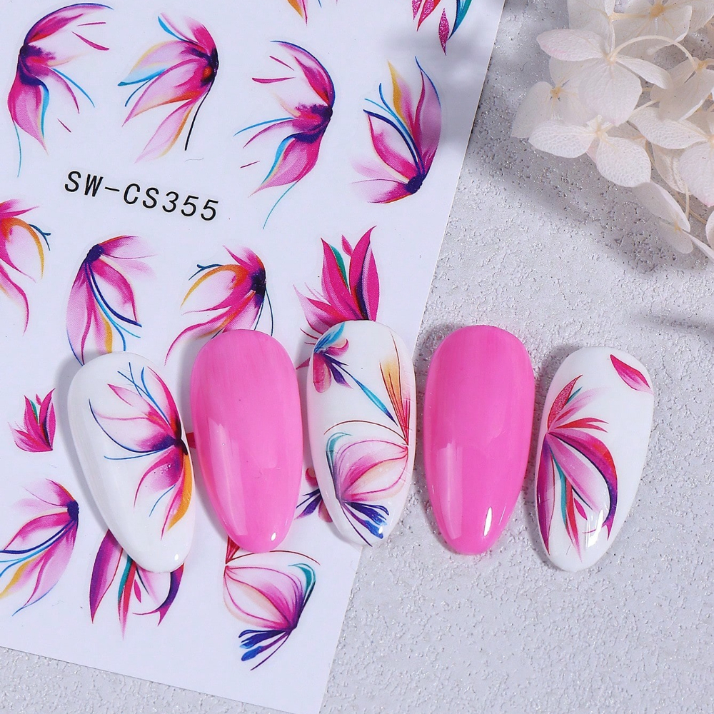 2pcs Tropical Floral Nail Stickers for Summer Vacation
