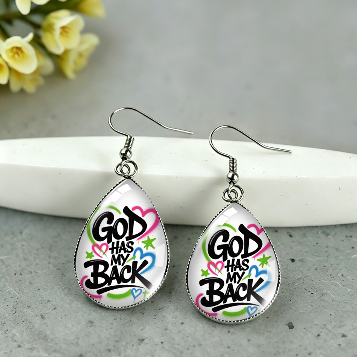 Colorful Graffiti Heart & Star Teardrop Earrings, Unisex Gift