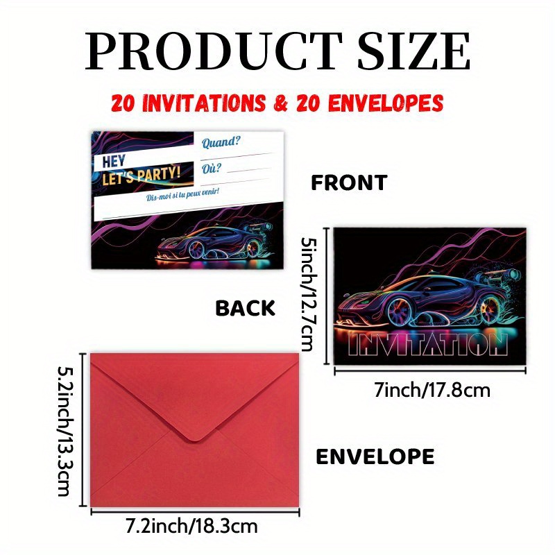 TEMU Invitations Lettre 20 Cartes et 20 Enveloppes, Course Française Fête de - Cartes d'Anniversaire , Invitations de Félicitations Parfaites pour