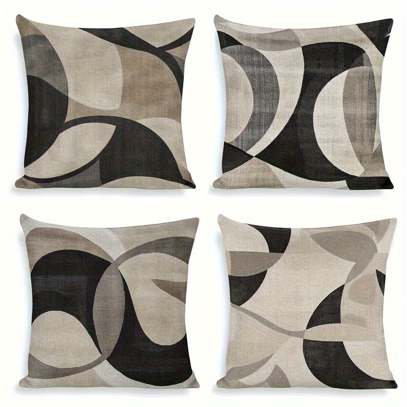 TEMU 4pcs Set Of Nordic Geometric Abstract Pillowcases, Simple Space Decorative Single-sided Printed Sofa Pillowcases, Square Polyester Pillowcases