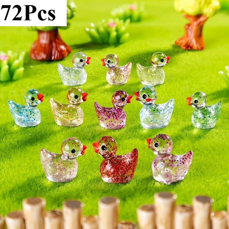 TEMU 72/84/96pcs Glitter-filled Transparent Mini Duck Resin Ornaments, Assorted Duck Micro Decorations, Suitable For Fairy Tale Micro-scenes, Moss