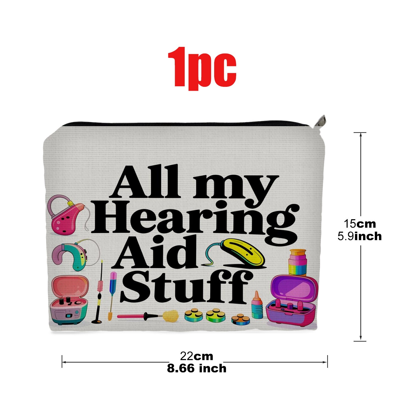 TEMU " Hearing Aid Stuff" Print Double-sided Polyester Cosmetic Bag, 5.9in*8.66in Portable Storage Pouch For Hearing Aid Accessories, Ideal For &