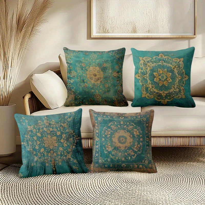 TEMU 4pcs, Vintage Floral Pattern Pillow Covers - Mandala Style Decorative Pillowcase/outdoor/indoor Decor Cushion Cover, Square Sofa Pillowcase,