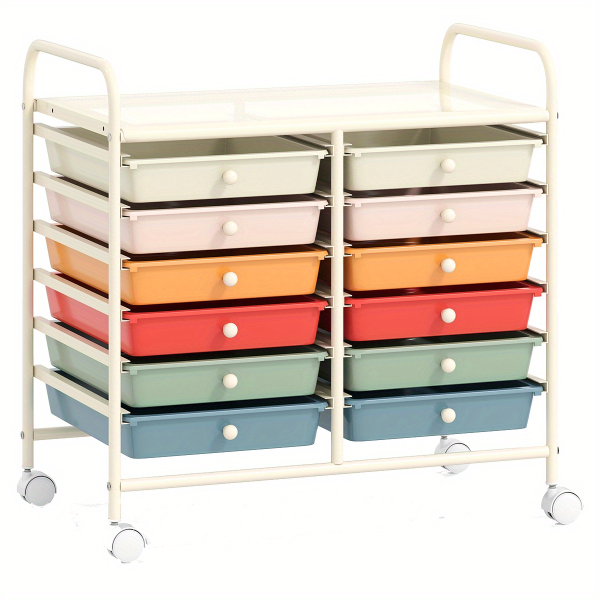 Image of Cart With Drawers, Kitchen Cart With Wheels, Large Desktop, Side Handles, Smooth Tracks And Buttons, Auxiliary Cart For Living Room, Kitchen