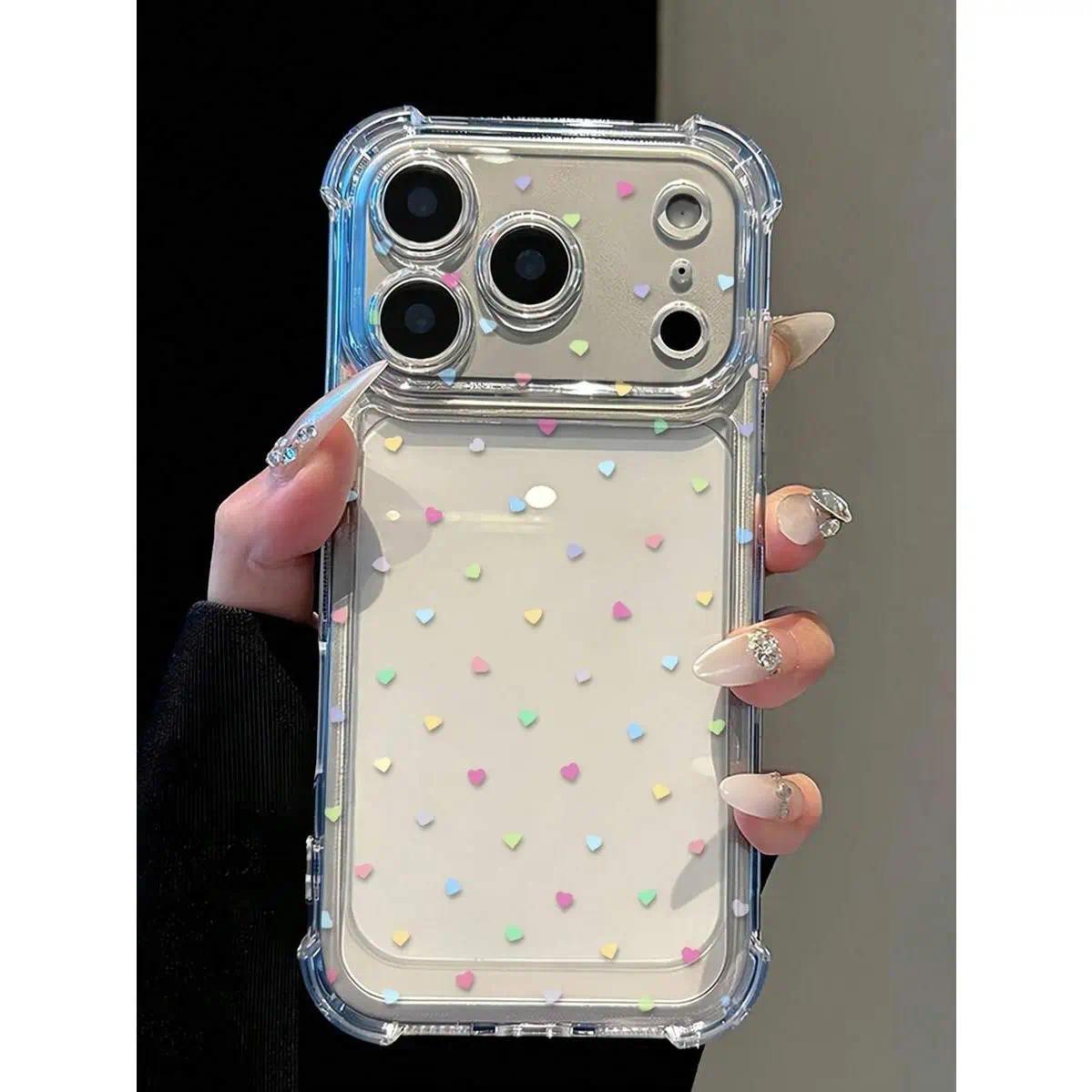 Phone Case - Dopamine Heart Transparent Protective Case With Air Cushion Anti-fall Structure, Raised Lens Protection And Mesh, Suitable For Iphone Xs-17 Pro Max/air/plus And Galaxy