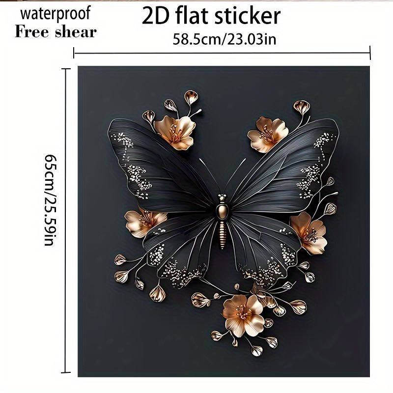 TEMU Plat 2D - Lot de 2 autocollants à motif plat 2D et fleur dorée, idéal pour lave-vaisselle, machines à laver, réfrigérateurs, armoires, portes de