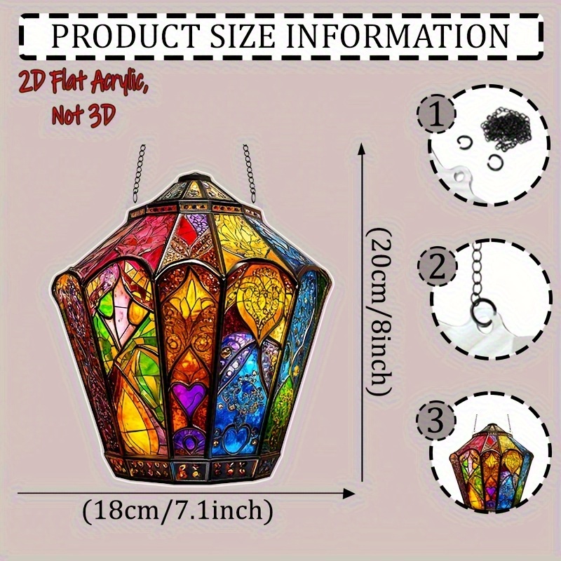 E-shop 2D Flache, 1 Böhmische Stil Acryl Laterne Fänger, 2D Flaches Farbglas Design, Plastik Fensterhängedekoration Geeignet für Zuhause, Garten,