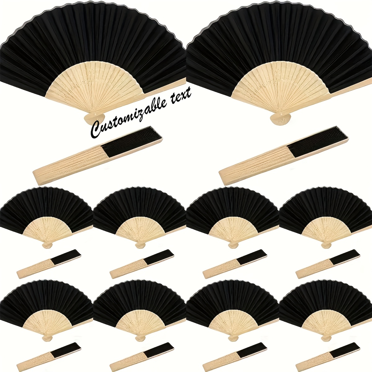 TEMU (personalized Customization) 20pcs Customizable Text Name Festival Handmade Folding Fan, Bohemian Style Wooden Folding Fan, Handmade Fan,