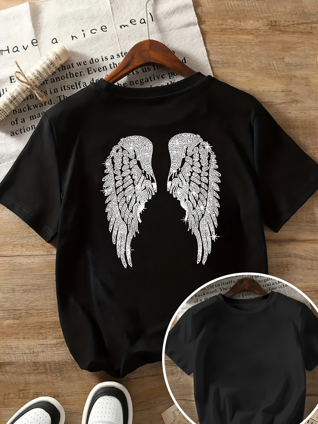 Tシャツ・カットソー hug your skin Angel Wing Top Charcoal 25SSTOP08CH Womens Summer Fashion Angel Wing Loose Tops Short Sleeve T