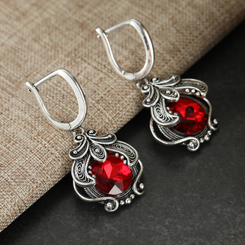 Women's Red Synthetic Cubic Zirconia Dangle Earrings, Trendy