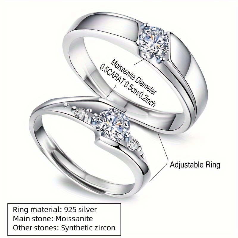 925 Silver 0.5-Carat Moissanite Rings for Couples, Romantic