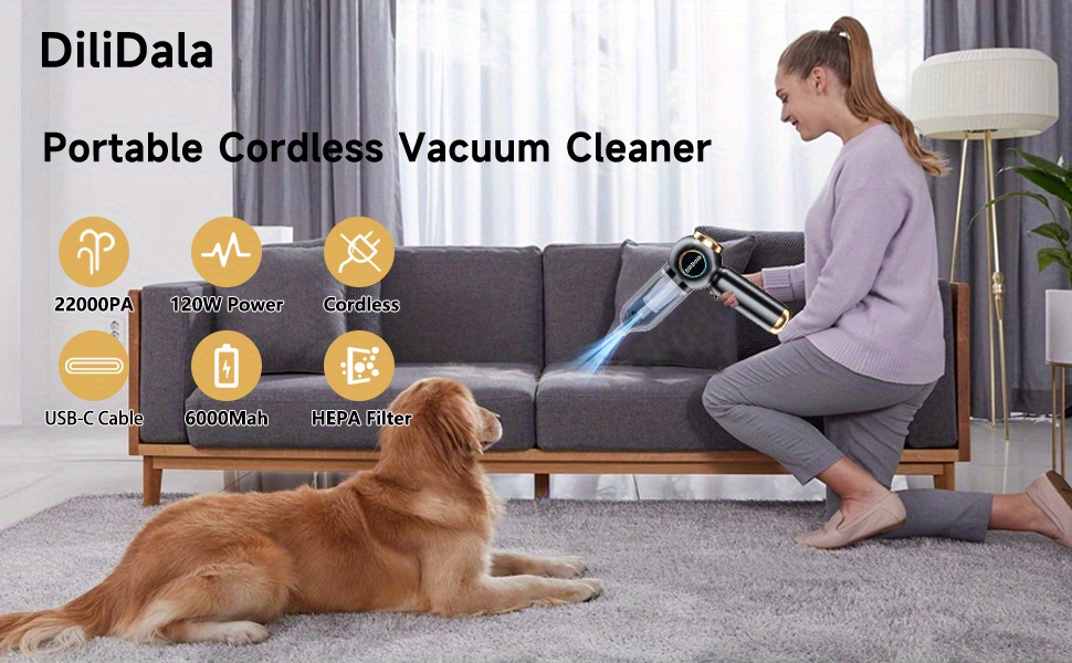 22000 PA Krachtige DiliDala Auto Stofzuiger, Mini Stofzuiger, Draagbare Handstofzuiger, 2 HEPA Filters, 4-in-1 Stofblazer & Luchtblazer & Pomp Voor Auto, Huis, Kantoor, Camping