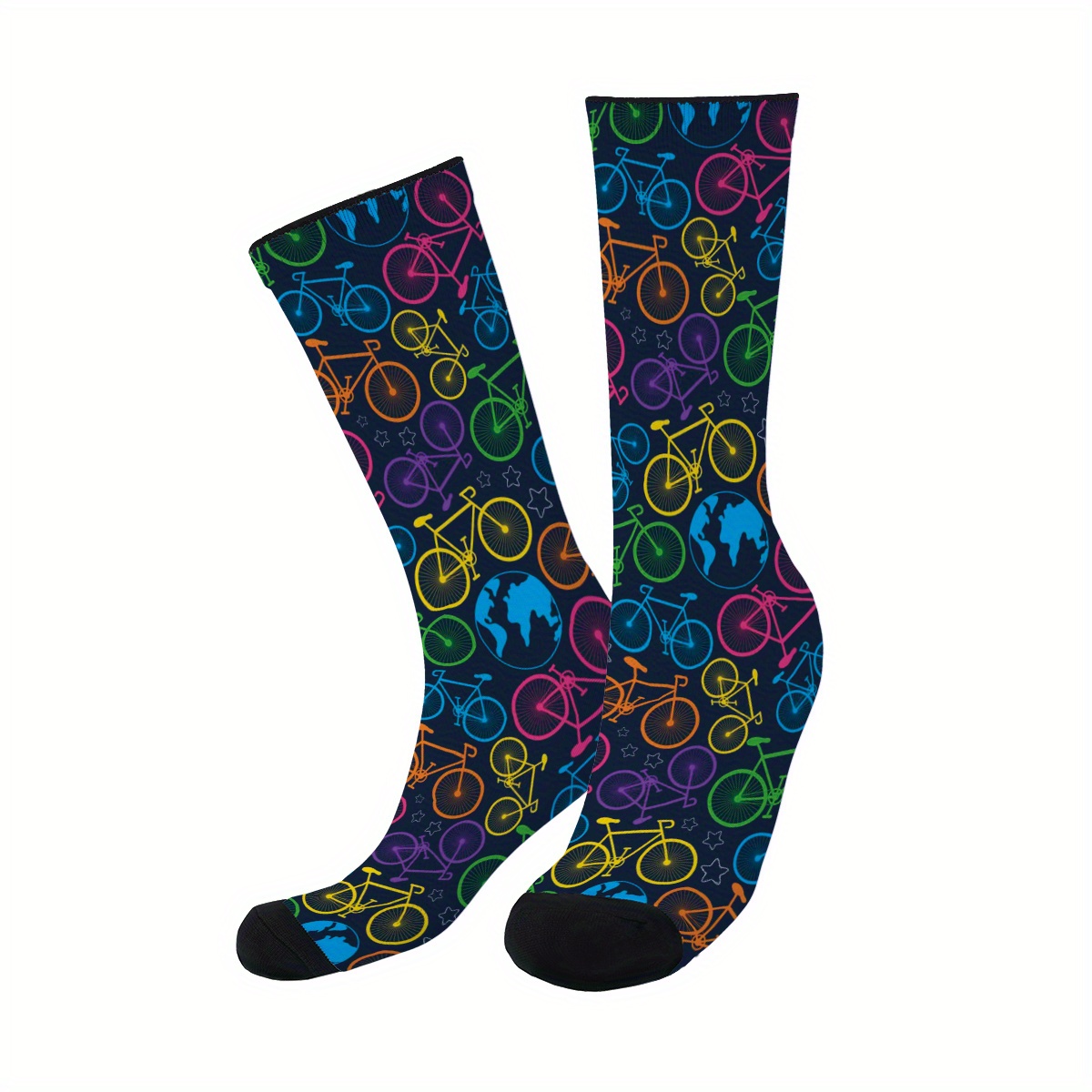 

Men's High- Athletic Socks With Cool Bike Print - Breathable Mesh, Fit For Sports & Casual Wear, Outdoor Gear, Sports Socks