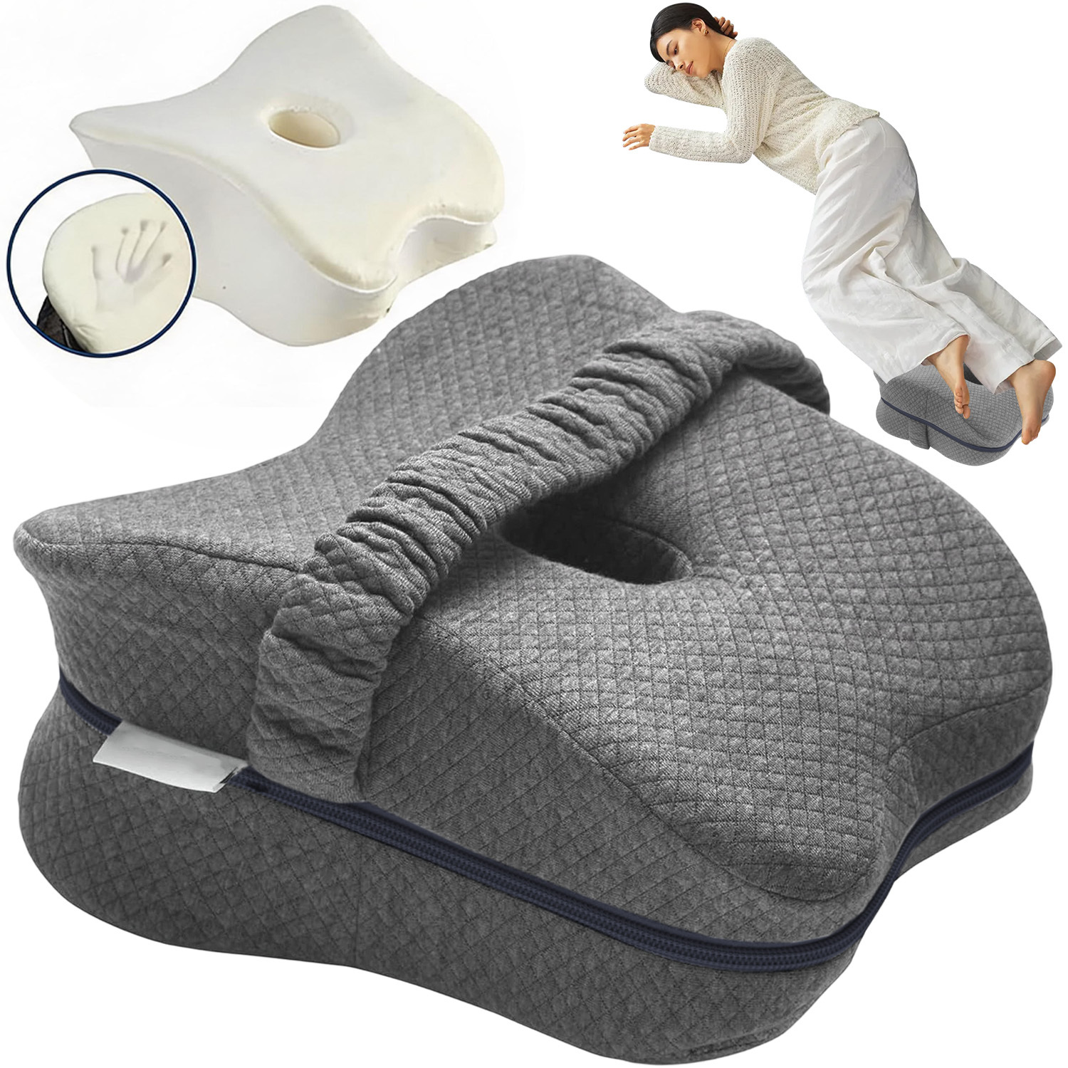 Image of Ergonomic Side Sleeping Knee Support Cushion, Household Leg Pillow Equipped With Detachable Machine Cover & Elastic Band For Leg Alignment