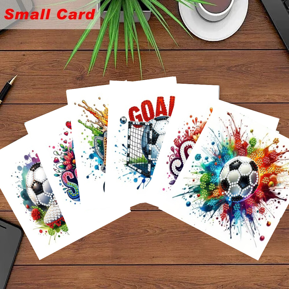 TEMU 6pcs Diamond Painting Greeting Card Set - Vibrant Soccer And Floral Designs With Envelope, Acrylic Round Diamonds, Handmade Holiday And Birthday