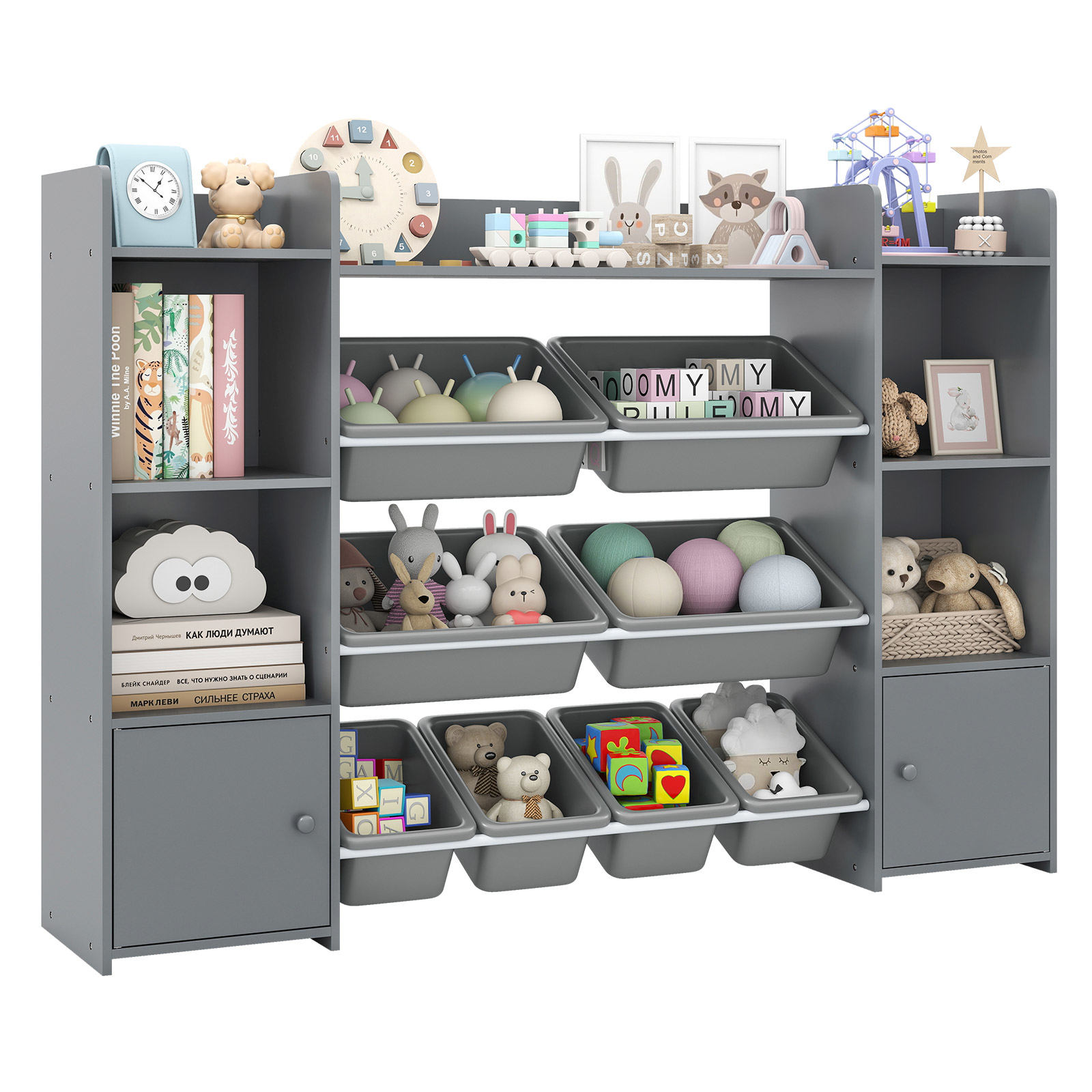 TEMU Grand organisateur de rangement pour jouets pour enfants à 4 niveaux de 56 pouces avec 8 amovibles et une - Construction robuste en MDF et bois