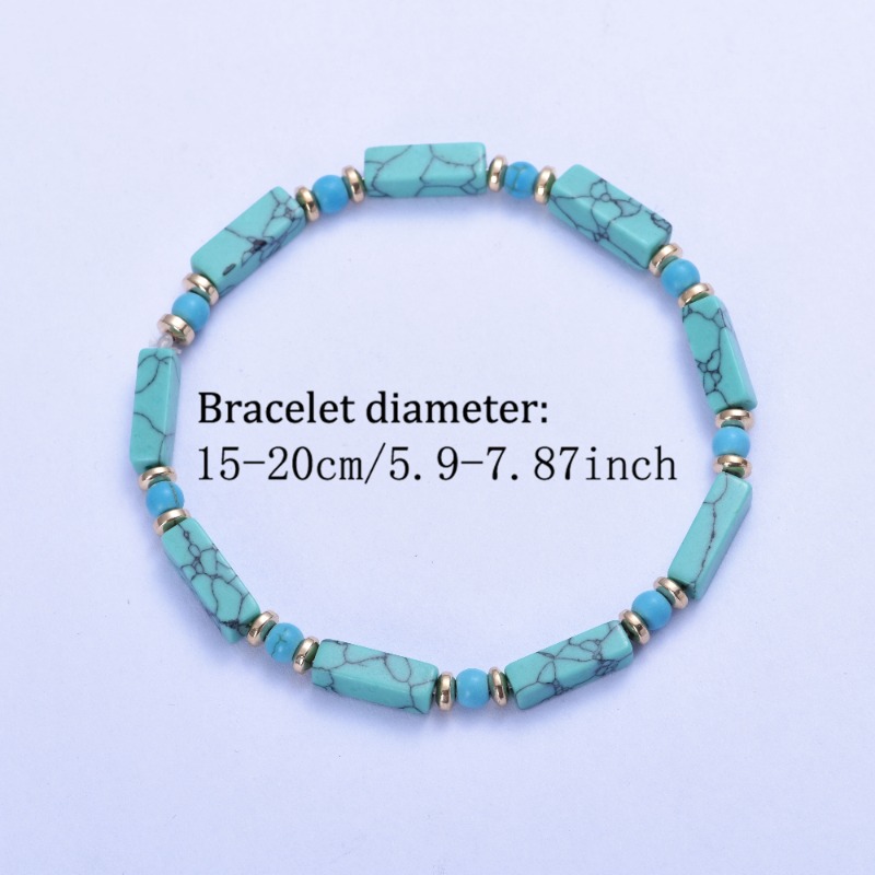 Natural Turquoise Rectangular Elastic Bead Bracelet