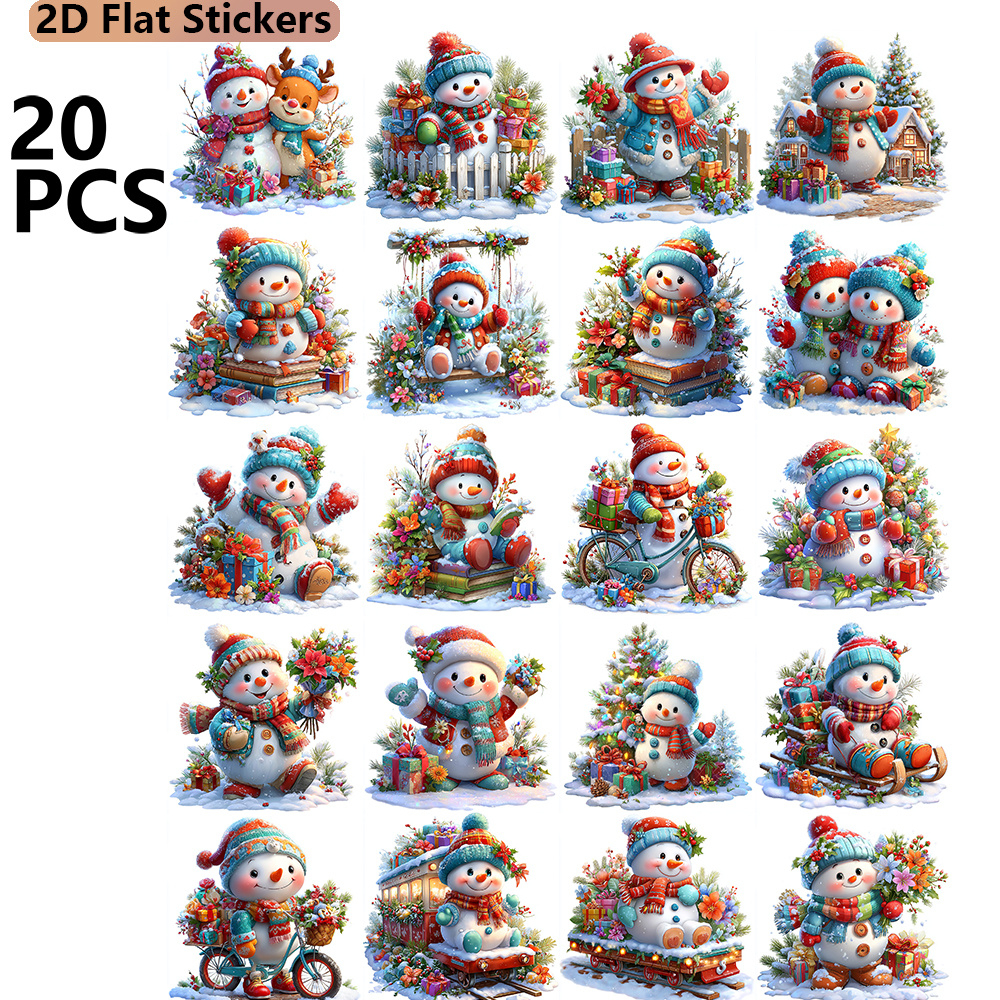 Image of Pack Of 20 Snowman Christmas Paradise Stickers, Featuring Flat 2d Designs, Perfect For Crafts, Scrapbooking, Luggage, Laptops, Notebooks, Journaling, Photo