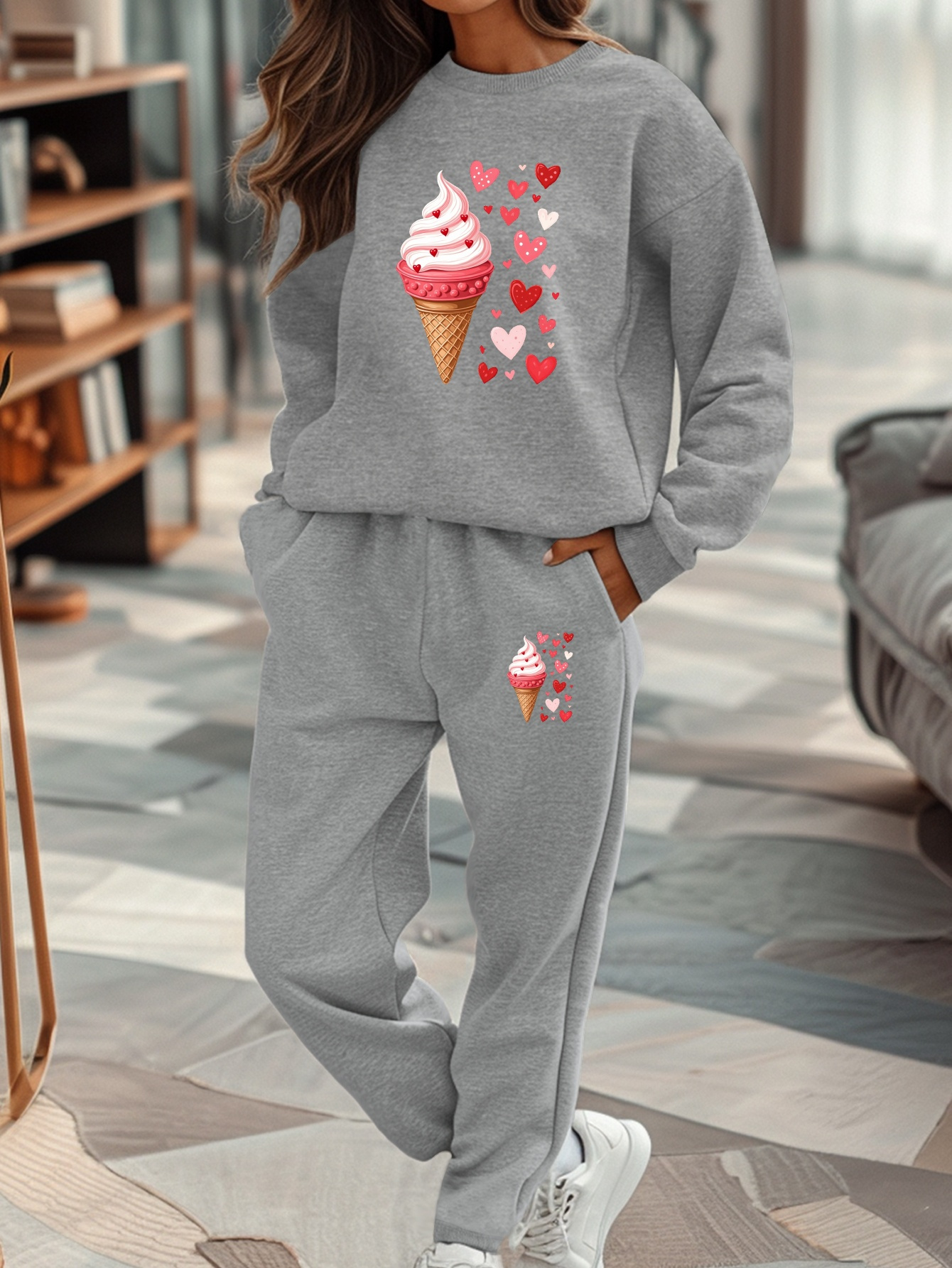 ice cream cone hearts women sweatshirt sweatpants set Temu Kuwait