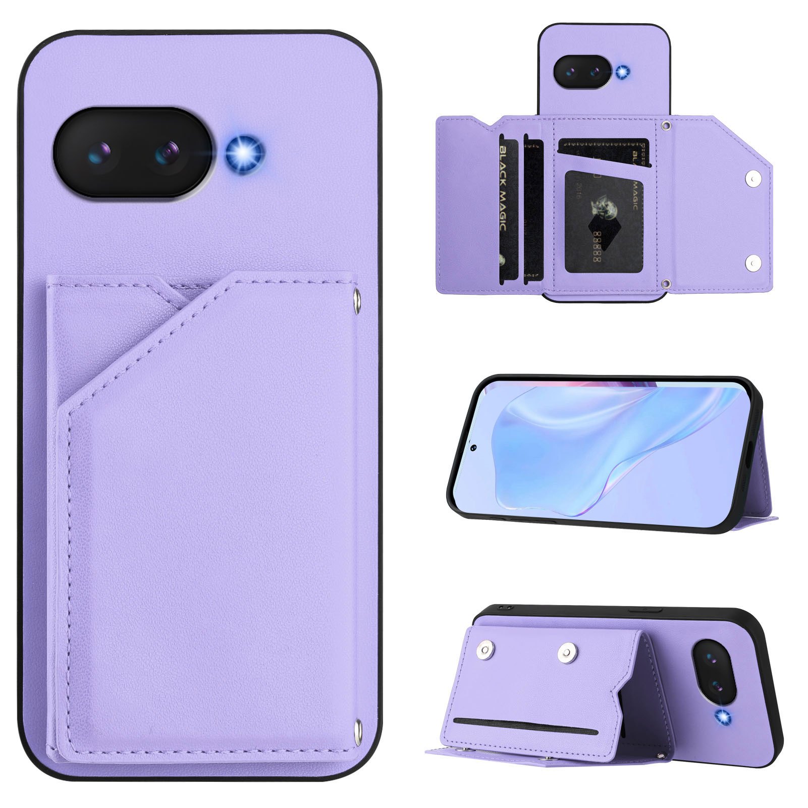 TEMU Phone Case - This Wallet Card Holder Case Is Compatible With Google Pixel 9a, Featuring A Faux Leather Back, With A Hidden Stand, Shockproof And
